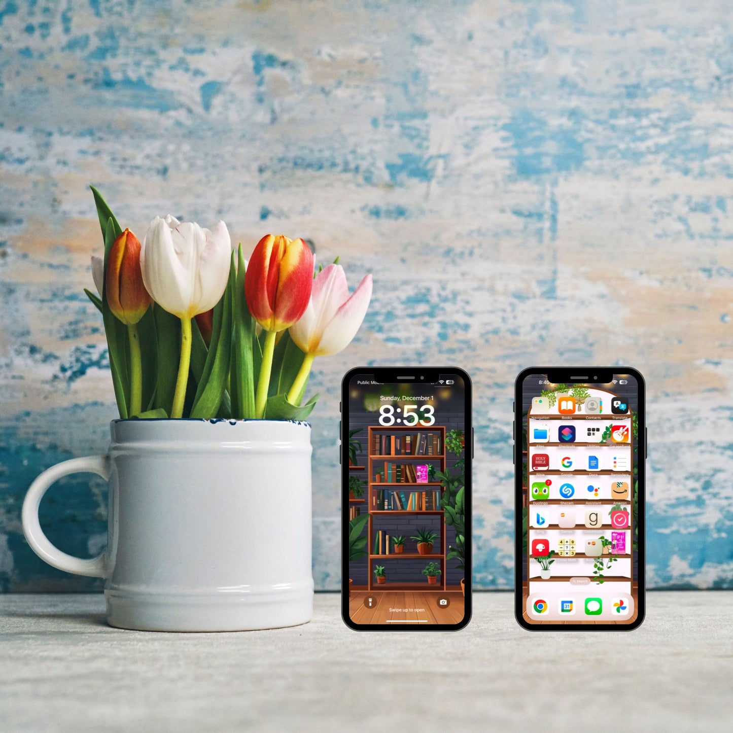 Phone Wallpaper homescreen and Lockscreen Bookshelves Romcom